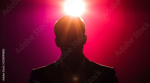 Silhouette of a Person Under a Spotlight, Dramatic Stage Lighting