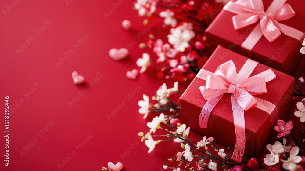 Romantic gift boxes adorned with flowers and hearts Romantic gift boxes adorned with flowers and hearts