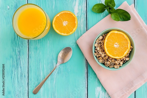 Healthy and Delicious Oatmeal Breakfast with Orange photo