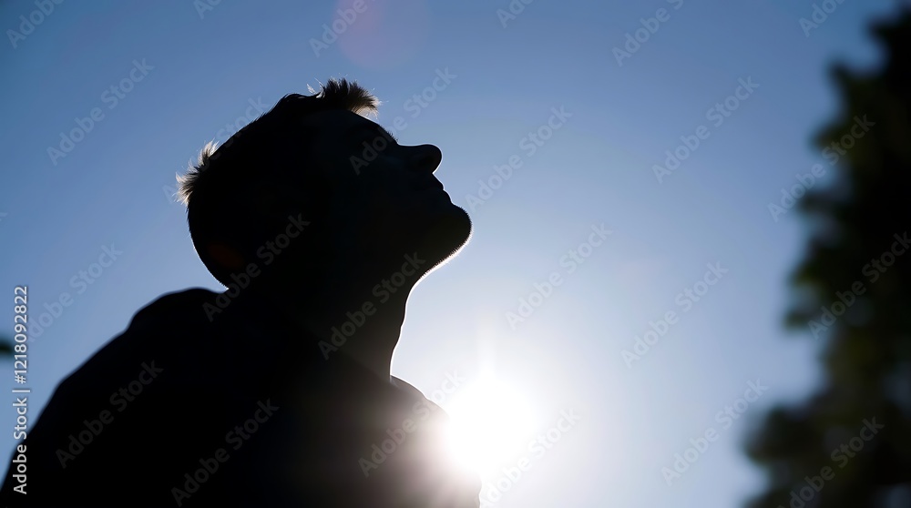 Silhouette of a Man Looking Up at a Bright Sky Silhouette of a Man Looking Up at a Bright Sky