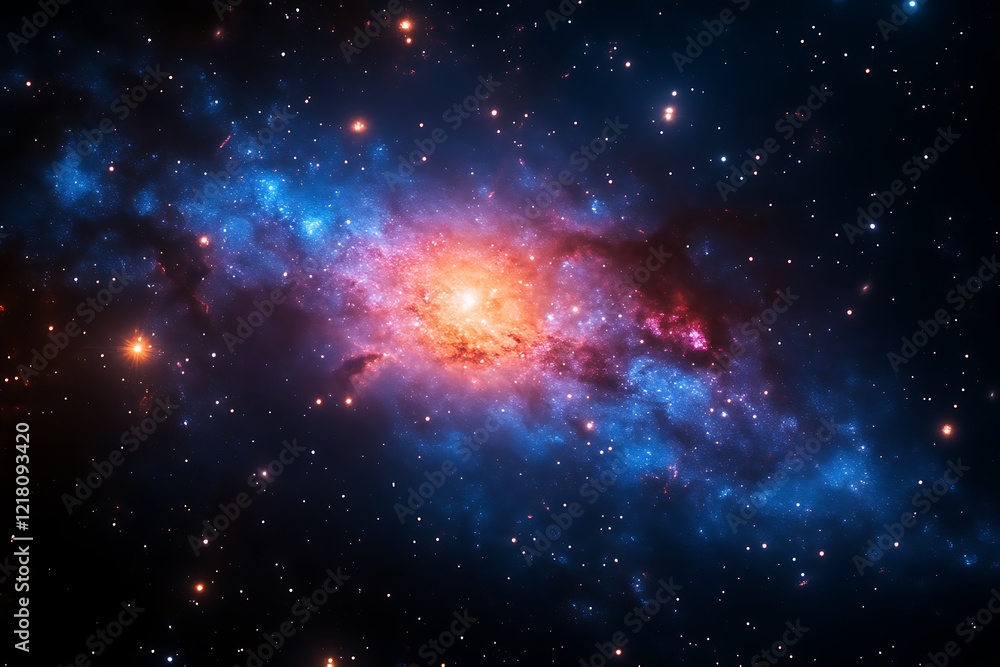 Naklejka premium Vibrant nebula with swirling gases and stars.