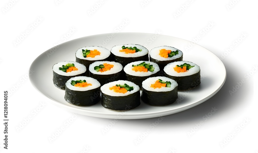 Vegetarian Sushi Rolls Plate Studio Shot Vegetarian Sushi Rolls Plate Studio Shot