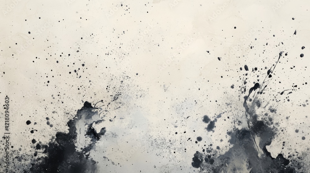 Abstract Black Ink Splashes on Beige Canvas Abstract Black Ink Splashes on Beige Canvas