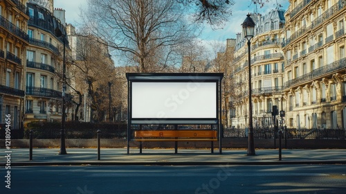 Fototapeta Naklejka Na Ścianę i Meble -  Blank billboard at Parisian bus stop.
