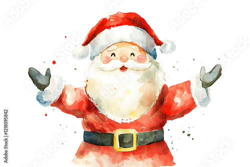 A cheerful watercolor illustration of Santa Claus spreading holiday joy.