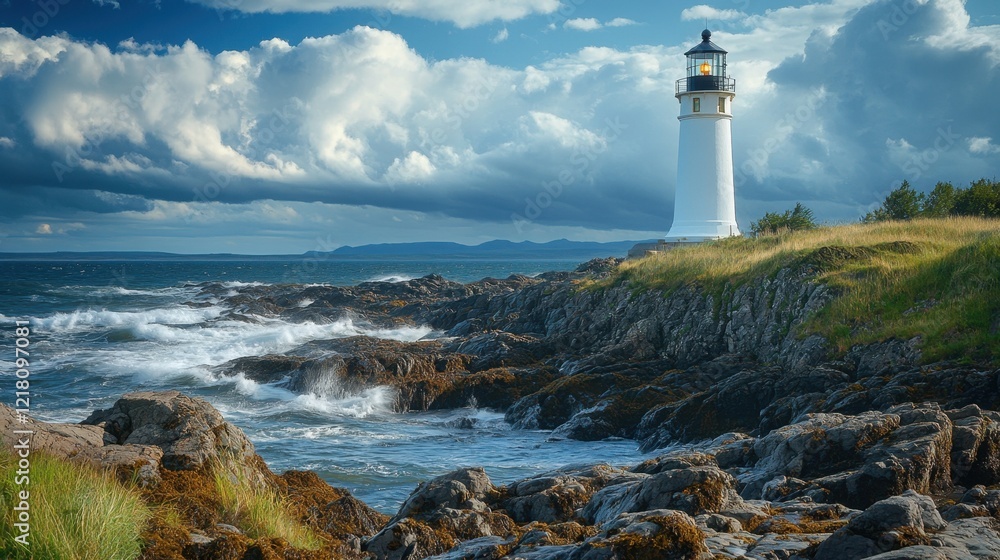 Majestic lighthouse shines brightly in stormy seas, a beacon of hope Majestic lighthouse shines brightly in stormy seas, a beacon of hope