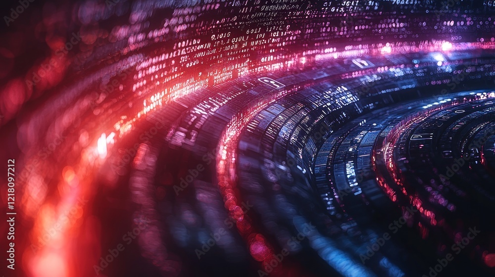 Abstract Digital Data Stream: Neon Red and Blue Codes Abstract Digital Data Stream: Neon Red and Blue Codes