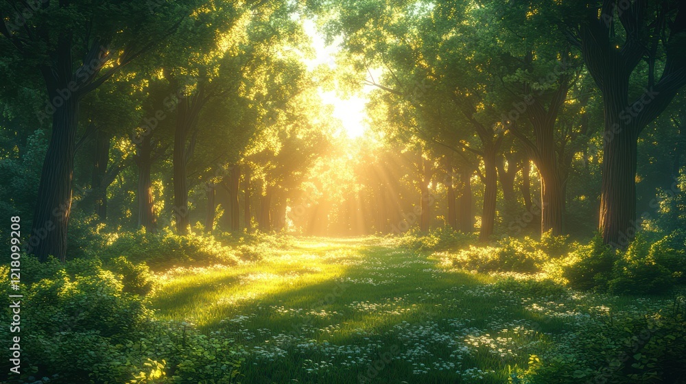 Obraz premium Sunlit Forest Path: A Serene Nature Escape