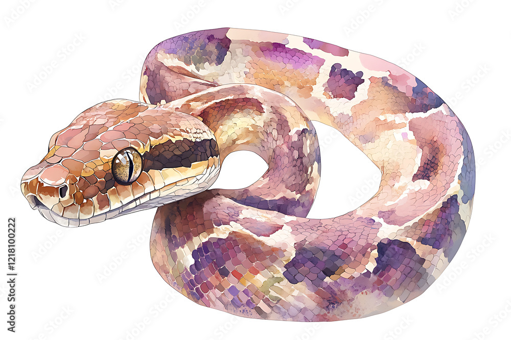 Obraz premium A colorful illustration of a coiled snake, showcasing its intricate patterns and textures.