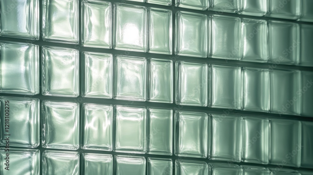 Textured glass blocks form a unique and modern wall design in a brightly lit interior space Textured glass blocks form a unique and modern wall design in a brightly lit interior space