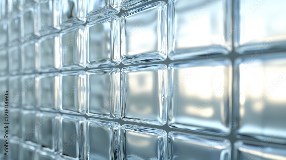Textured glass blocks form a unique and modern wall design in a brightly lit interior space Textured glass blocks form a unique and modern wall design in a brightly lit interior space