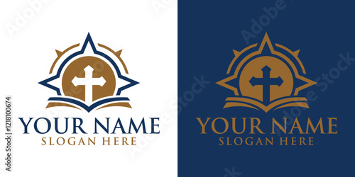 Church religious compass christian logo design abstract vector