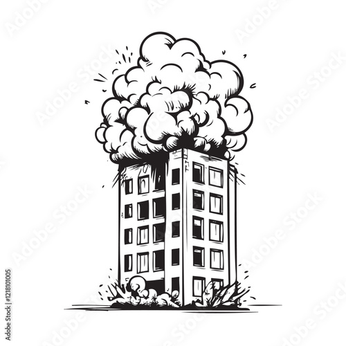 5.cdrBlack and White Hair Dryer Bombed Building: A Surreal Destruction