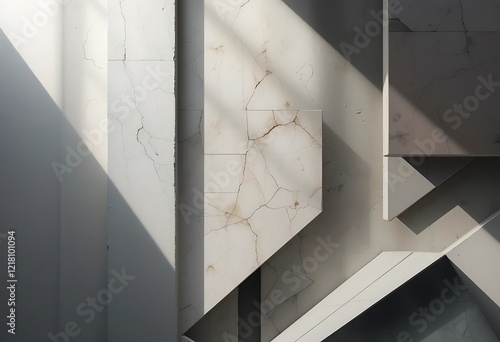 Abstract Cracked White Geometric Wall Panels