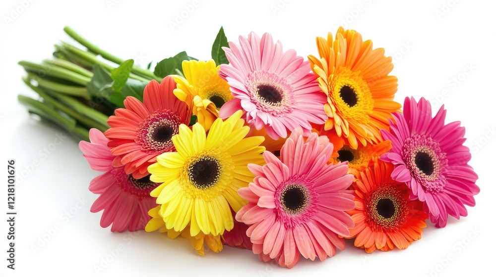 A bouquet of vibrant, multicolored flowers on a simple white background, symbolizing growth, happiness, and positivity A bouquet of vibrant, multicolored flowers on a simple white background, symbolizing growth, happiness, and positivity