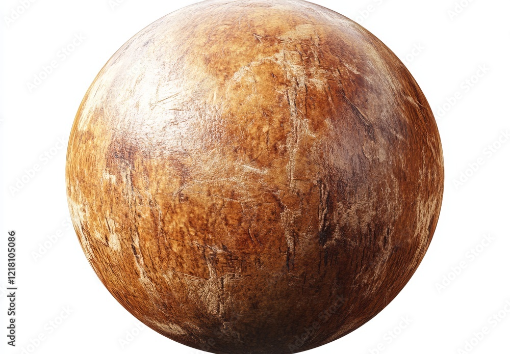 Fototapeta premium A textured, brown sphere isolated on white background.