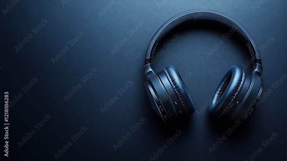 Sleek Dark Blue Headphones on Dark Background Sleek Dark Blue Headphones on Dark Background