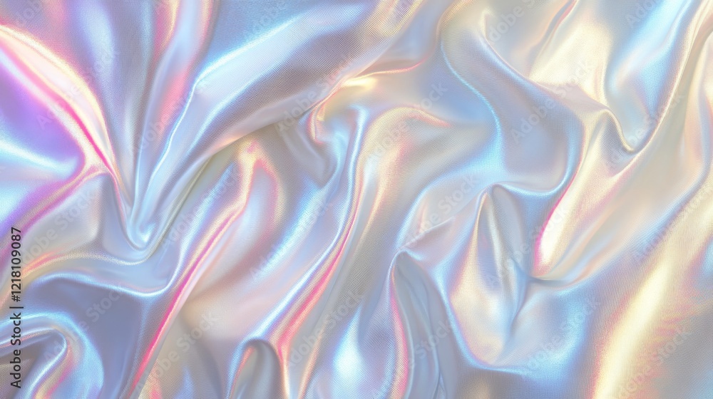 Iridescent Fabric Draped in Soft Folds and Waves Iridescent Fabric Draped in Soft Folds and Waves