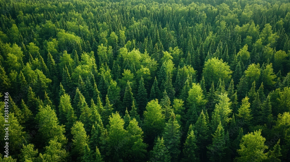 Aerial view of lush green coniferous forest. Aerial view of lush green coniferous forest.