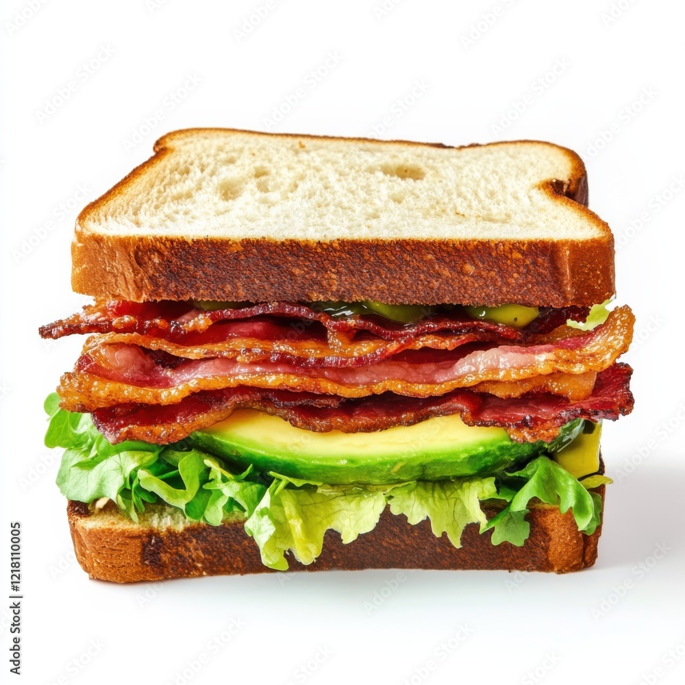 A classic BLT sandwich with crispy bacon and avocado, isolated white background, abstract art style A classic BLT sandwich with crispy bacon and avocado, isolated white background, abstract art style