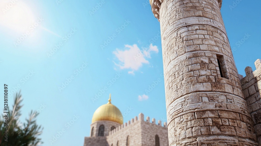 Obraz premium Ancient Stone Minaret and Golden Dome