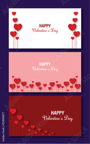 Romantic greeting card backgrounds with paper hearts growing on stems wishing a happy valentine's day for relationship, wedding, anniversary, couple, lover theme design