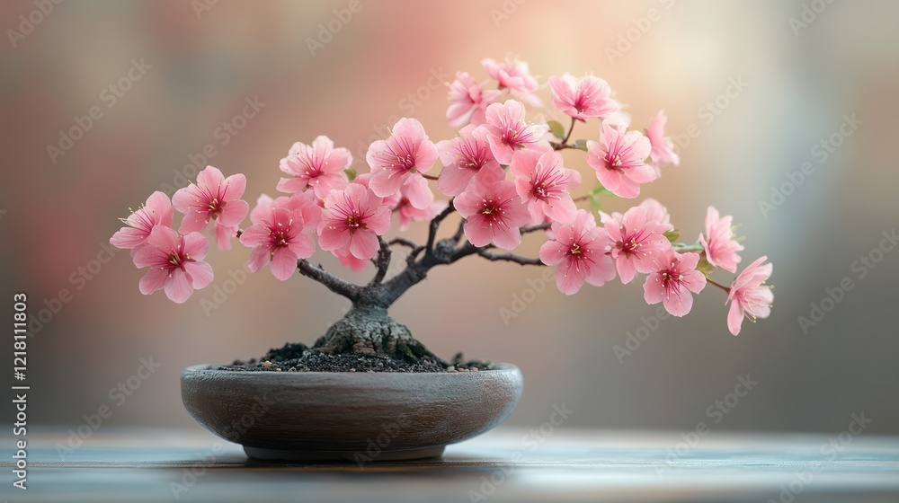 Stunning Pink Bonsai Tree in Full Bloom, A Symbol of Tranquility and Serenity Stunning Pink Bonsai Tree in Full Bloom, A Symbol of Tranquility and Serenity