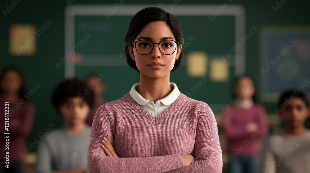 Obraz premium confident teacher stands in front of classroom, engaging students