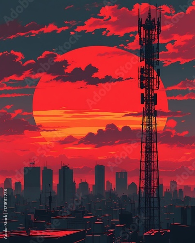 Stunning Lunar Phenomenon Over Urban Skyline Capturing the Beauty of Red Moon , Mesmerizing Celestial Event Illuminating Cityscape with Vibrant Colors and Striking Atmospheric Effects

 photo