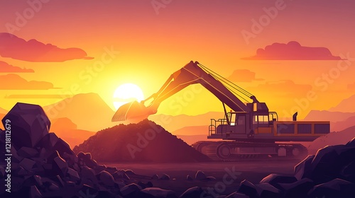 Wallpaper Mural Sunset Excavator: Mining Operation at Golden Hour Torontodigital.ca