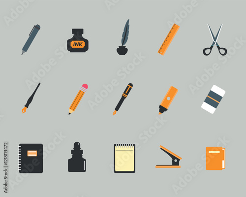 A Pack of stationery icons that consists of 20 colored icons for your office, business, and job-related project.
