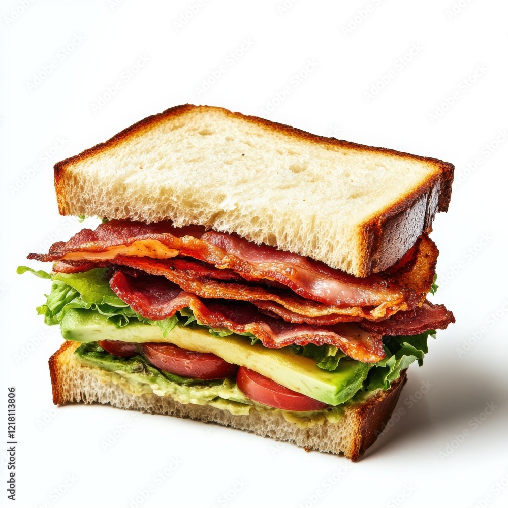 A classic BLT sandwich with crispy bacon and avocado, isolated white background, abstract art style A classic BLT sandwich with crispy bacon and avocado, isolated white background, abstract art style
