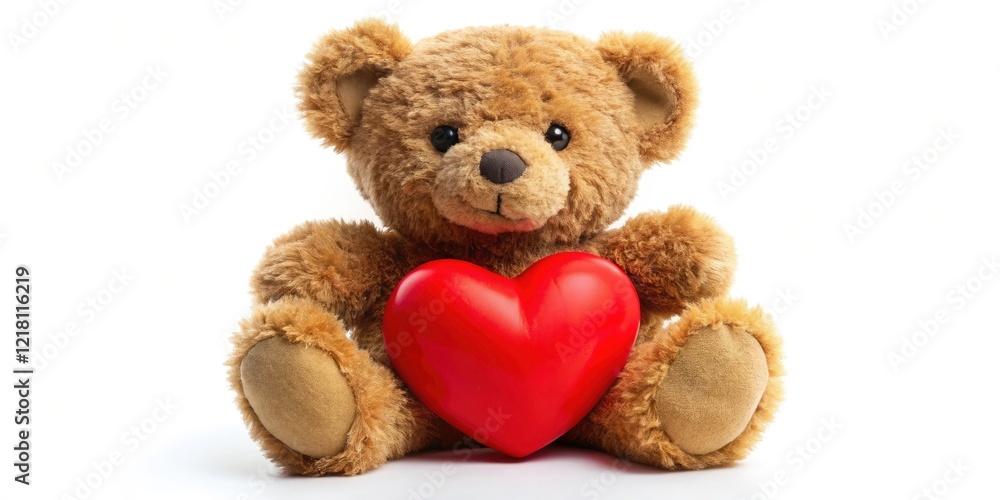 Obraz premium Adorable plush teddy bear, heart in paw, ideal Valentine's Day present.