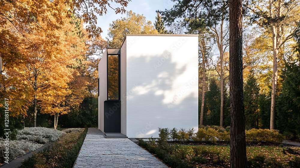Modern Minimalist House in Autumnal Forest Modern Minimalist House in Autumnal Forest