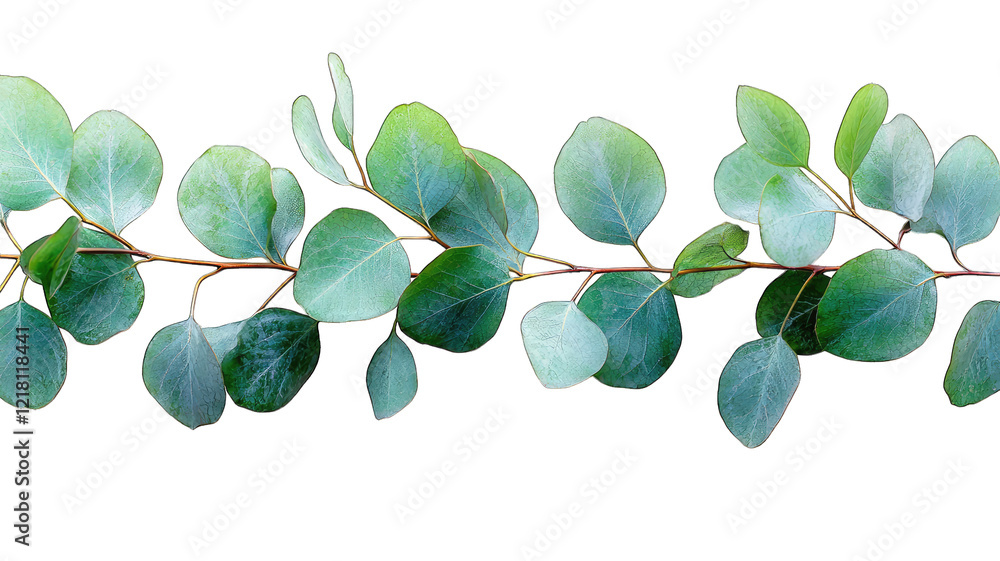 Obraz premium Eucalyptus branch with round leaves on black, horizontal banner use