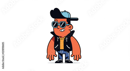 Cool Cartoon Boy Character Wearing Sunglasses Vest and Cap