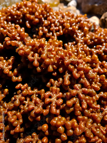 A close up of fucus seaweed at the beach, on a sunny summer's day photo