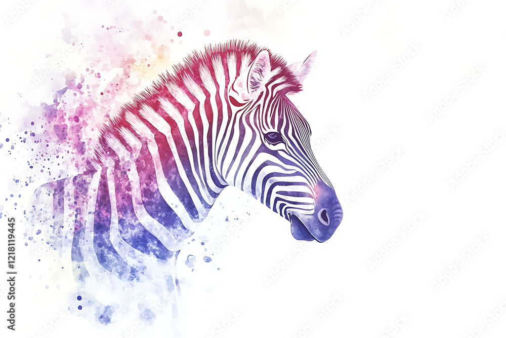 Fototapeta premium A colorful artistic representation of a zebra's head against a white background.