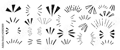 Crayon drawn attention symbols, doodle expression signs, simple sketch line emphasis.