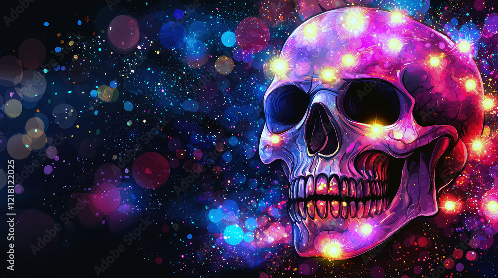 Cosmic Skull: A vibrant, surreal skull artwork set against a backdrop of a sparkling galaxy. A mesmerizing digital painting. Cosmic Skull: A vibrant, surreal skull artwork set against a backdrop of a sparkling galaxy. A mesmerizing digital painting.