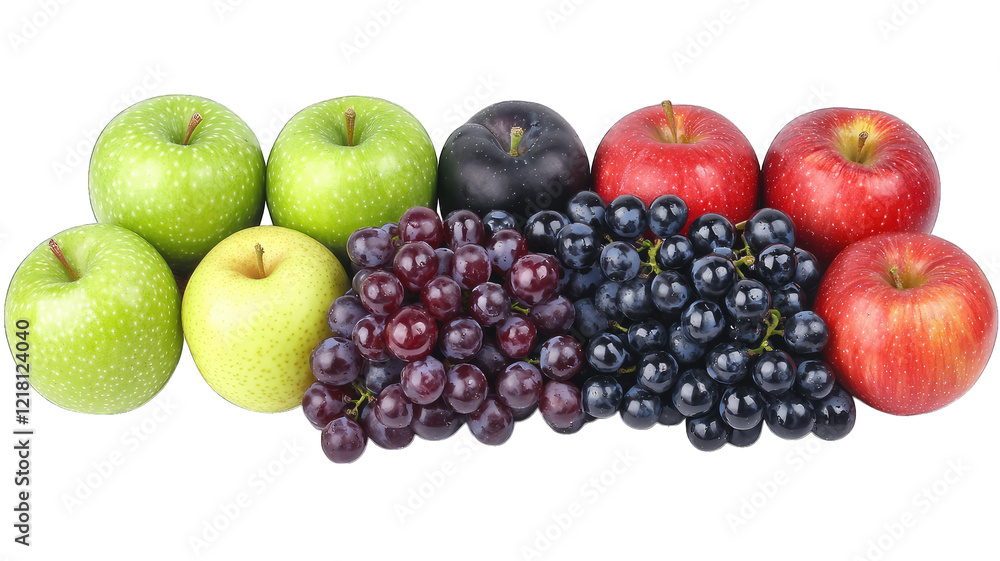 Fresh apples and grapes arranged on a plain background for healthy eating visuals Fresh apples and grapes arranged on a plain background for healthy eating visuals