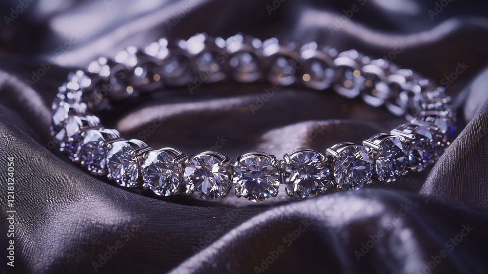 Obraz premium A photorealistic image of a luxury diamond bracelet set against a plush fabric background 