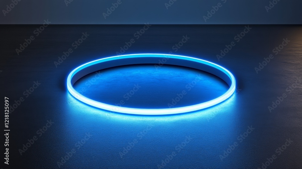 Fototapeta premium Glowing Blue Circle on Dark Surface