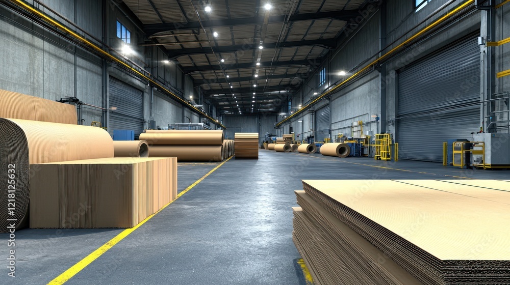 Industrial Warehouse Interior with Wood and Cardboard Industrial Warehouse Interior with Wood and Cardboard
