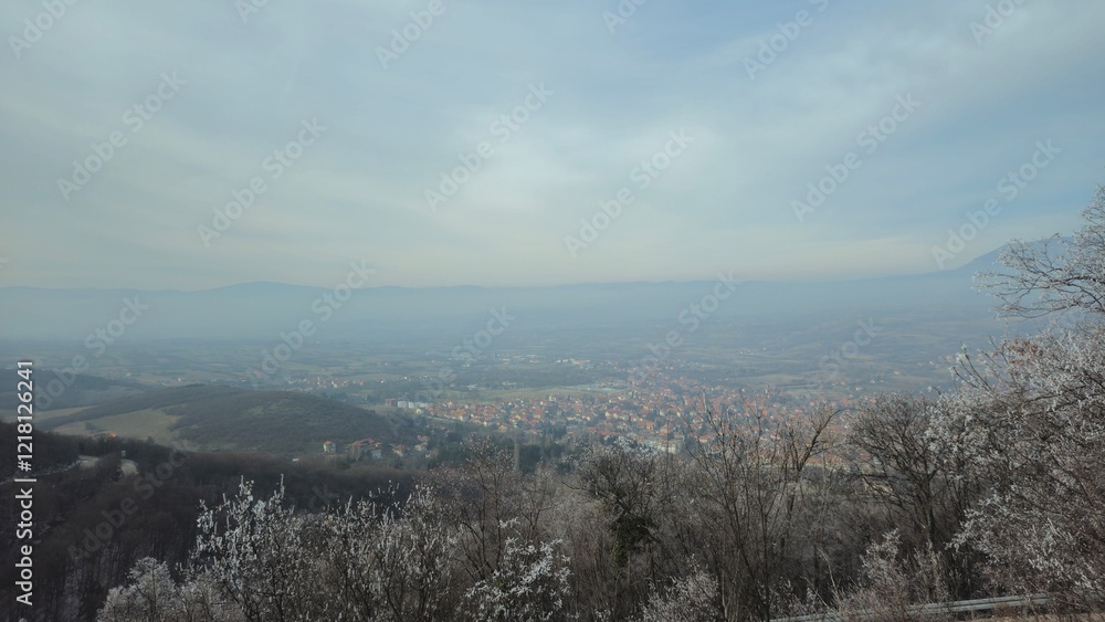 View of the forest, mountains and nature in winter in southeastern Europe View of the forest, mountains and nature in winter in southeastern Europe