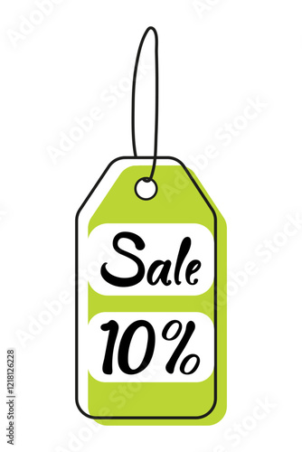 Bright green sale tag indicating a 10 percent discount on products or services