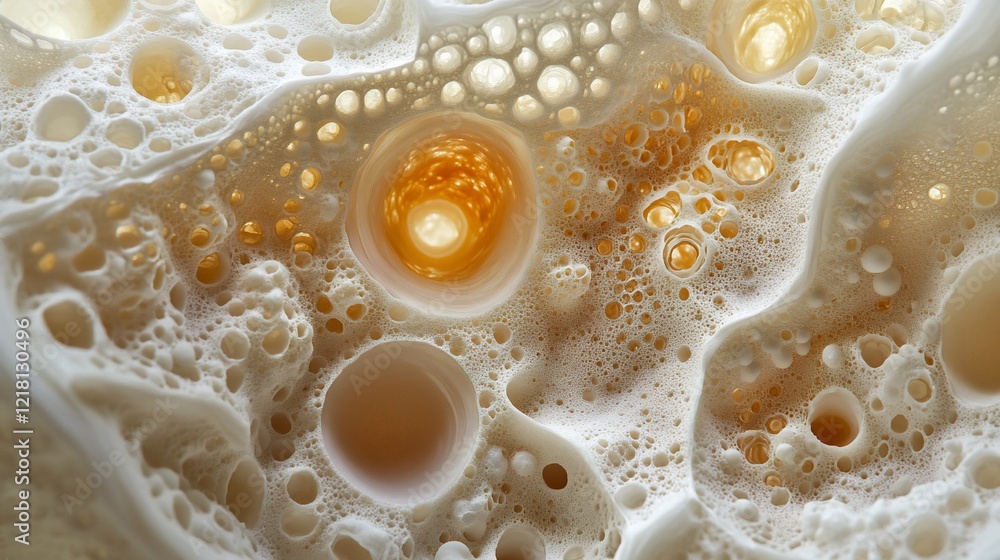 Creamy foam texture, close-up bubbles, abstract background, food design Creamy foam texture, close-up bubbles, abstract background, food design