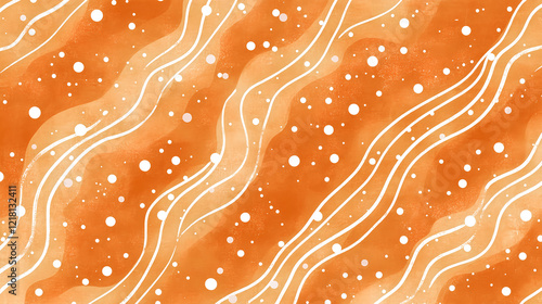 Abstract orange background with white lines and circles, orange gradient, jellyfish pattern, simple illustration, flat design, vector art style, digital painting, watercolor, minimalistic, high  photo