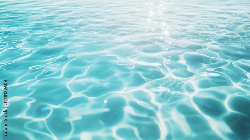 Fototapeta premium Sparkling turquoise pool water, sunny day, background blur, summer relaxation