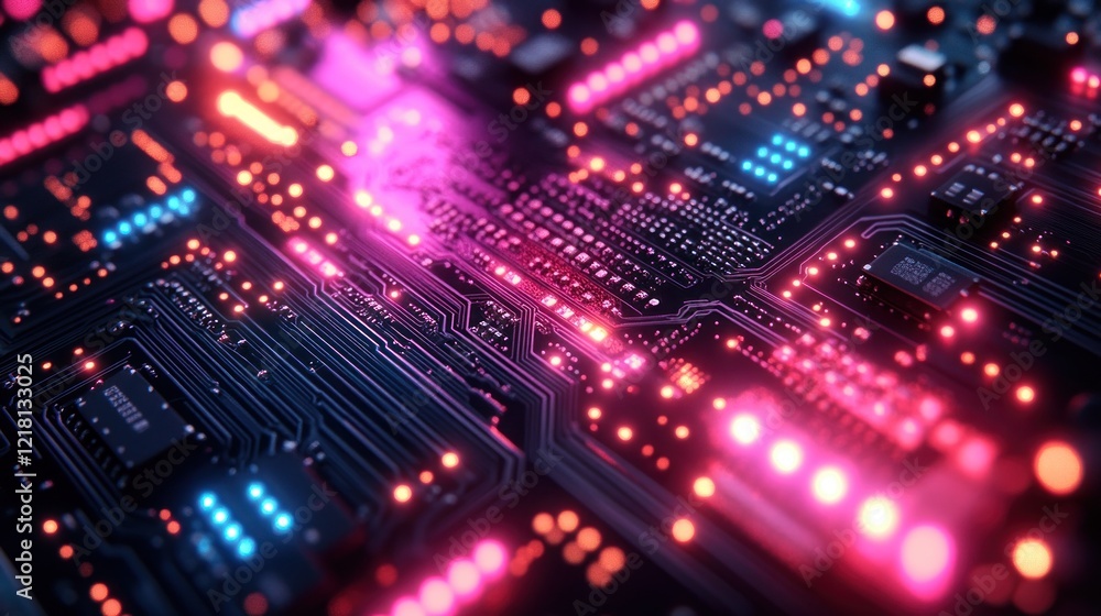 Abstract Circuit Board: Neon Glow, Technological Marvel Abstract Circuit Board: Neon Glow, Technological Marvel
